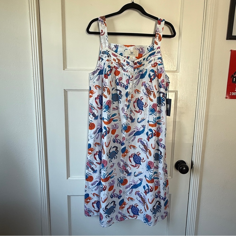 BRAND NEW WITH TAGS PRINTFRESH White Pajama Dress with Blue and Orange Patterns